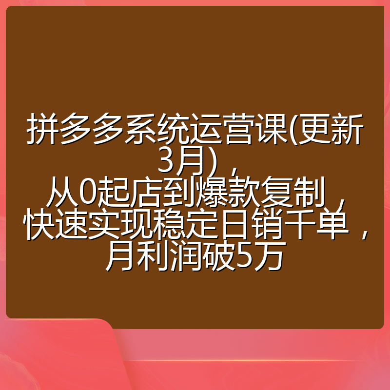 拼多多系统运营课(更新3月),从0起店到爆款复制,快速实现稳定日销千单,月利润破5万
