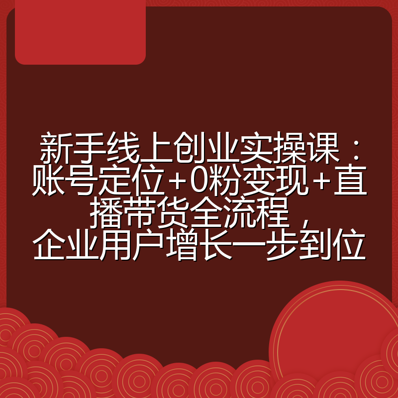 新手线上创业实操课：账号定位+0粉变现+直播带货全流程，企业用户增长一步到位