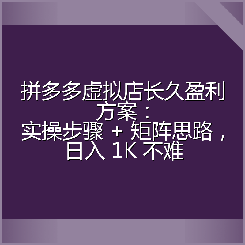 拼多多虚拟店长久盈利方案：实操步骤 + 矩阵思路，日入 1K 不难