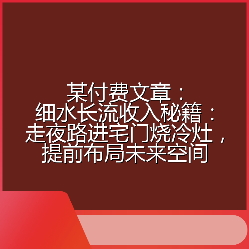 某付费文章：细水长流收入秘籍：走夜路进宅门烧冷灶，提前布局未来空间