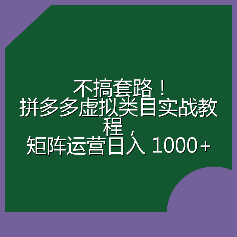 不搞套路！拼多多虚拟类目实战教程，矩阵运营日入 1000+