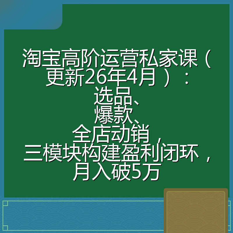 淘宝高阶运营私家课（更新26年4月）：选品、爆款、全店动销，三模块构建盈利闭环，月入破5万