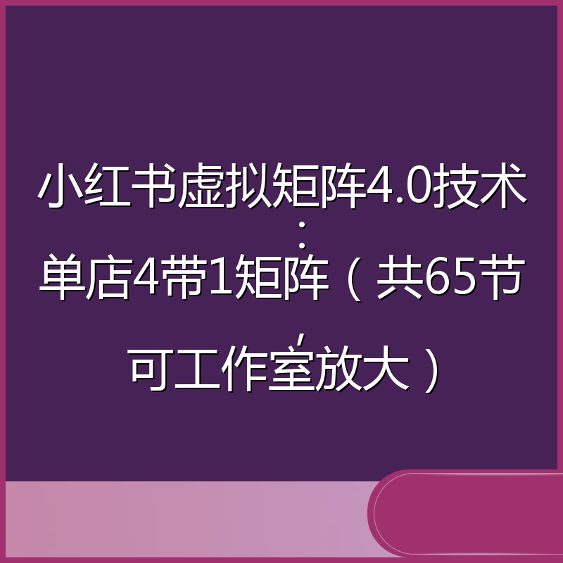 小红书虚拟矩阵4.0技术:单店4带1矩阵(共65节,可工作室放大)