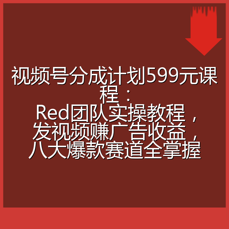 视频号分成计划599元课程：Red团队实操教程，发视频赚广告收益，八大爆款赛道全掌握
