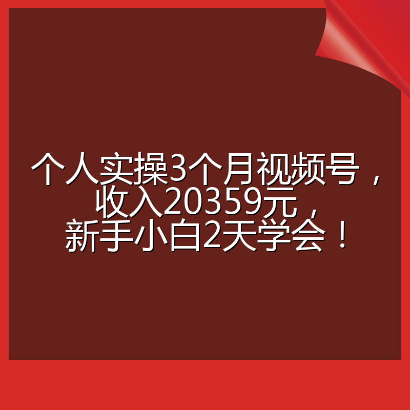 个人实操3个月视频号，收入20359元，新手小白2天学会！