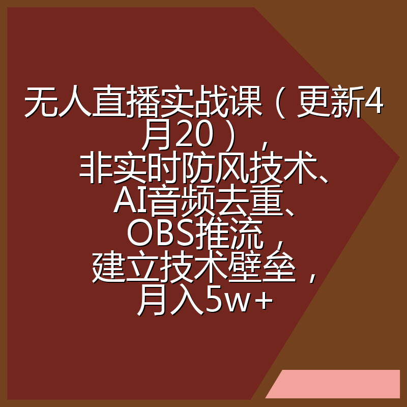 无人直播实战课（更新4月20），非实时防风技术、AI音频去重、OBS推流，建立技术壁垒，月入5w+