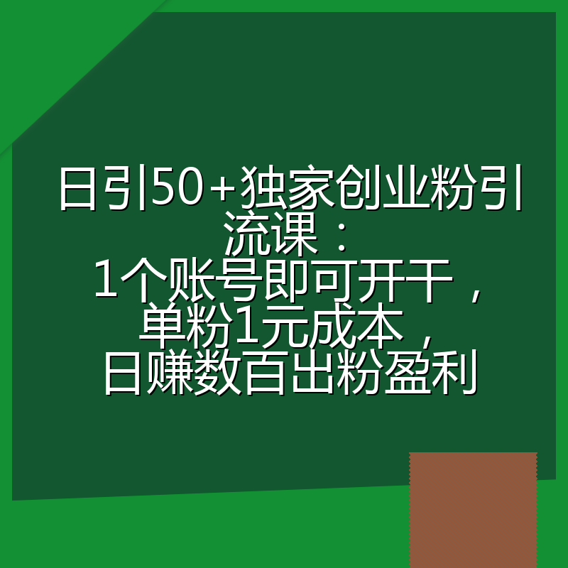 日引50+独家创业粉引流课：1个账号即可开干，单粉1元成本，日赚数百出粉盈利