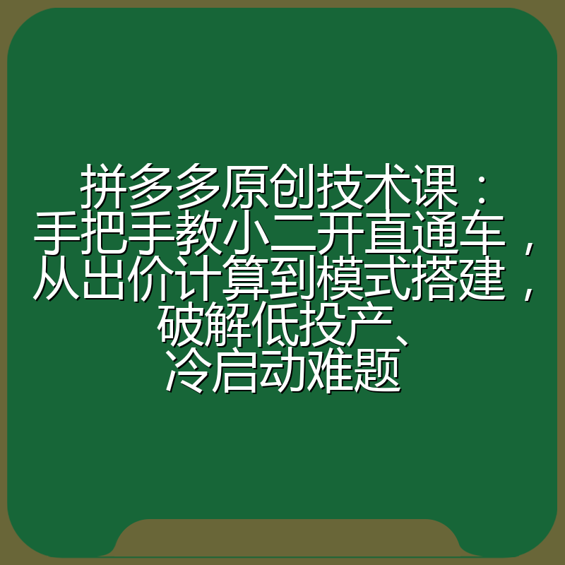 拼多多原创技术课：手把手教小二开直通车，从出价计算到模式搭建，破解低投产、冷启动难题