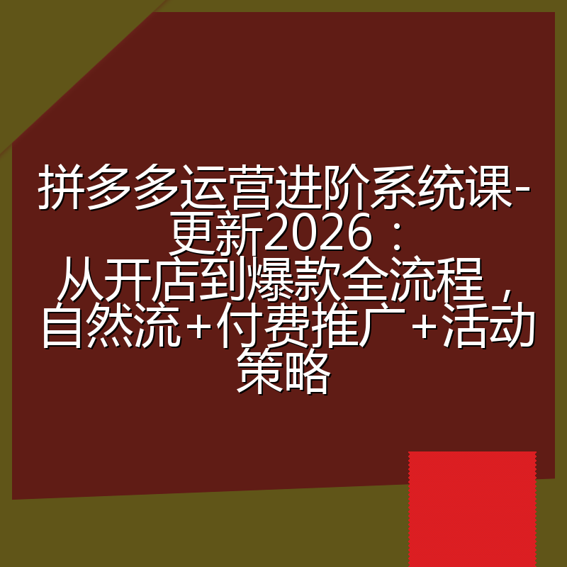 拼多多运营进阶系统课-更新2026：从开店到爆款全流程，自然流+付费推广+活动策略