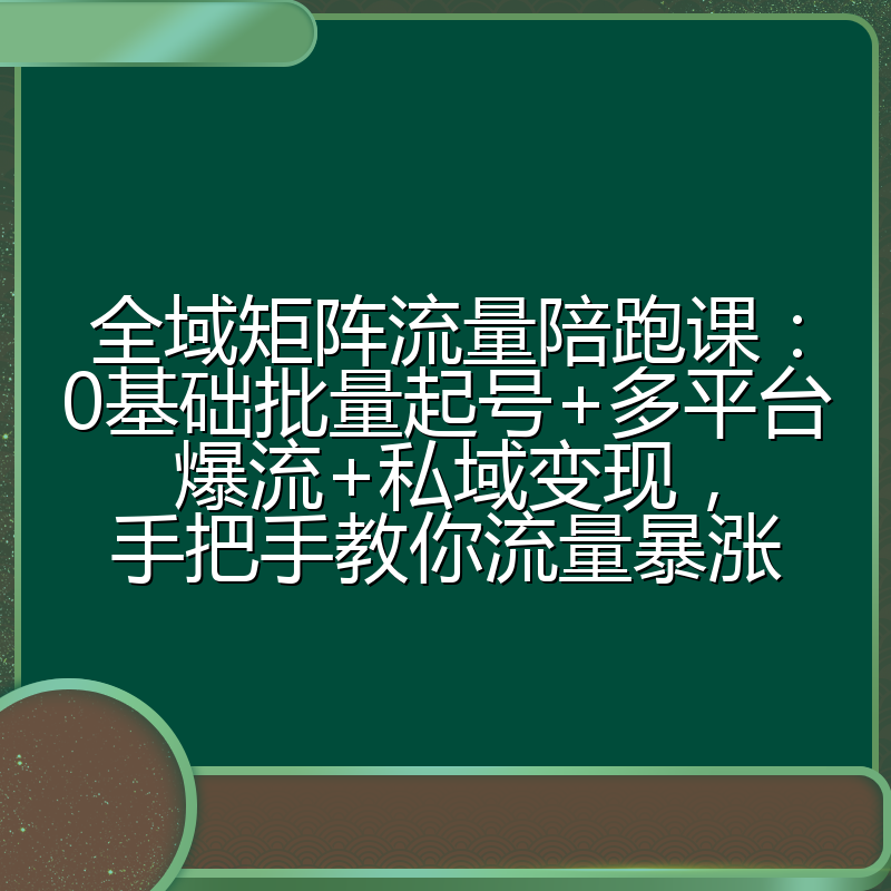 全域矩阵流量陪跑课：0基础批量起号+多平台爆流+私域变现，手把手教你流量暴涨