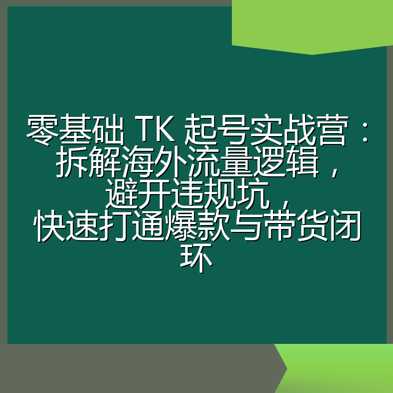 零基础 TK 起号实战营：拆解海外流量逻辑，避开违规坑，快速打通爆款与带货闭环