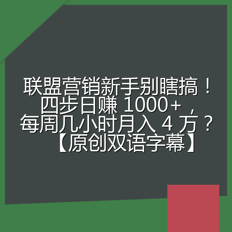 联盟营销新手别瞎搞！四步日赚 1000+，每周几小时月入 4 万？【原创双语字幕】