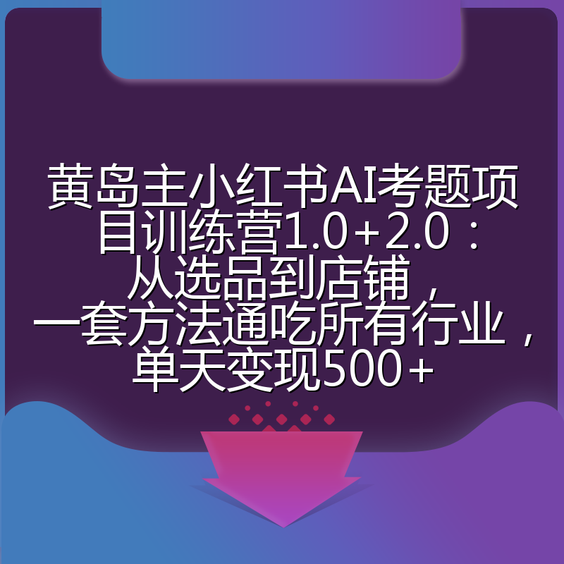 黄岛主小红书AI考题项目训练营1.0+2.0：从选品到店铺，一套方法通吃所有行业，单天变现500+