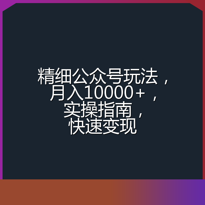 精细公众号玩法，月入10000+，实操指南，快速变现