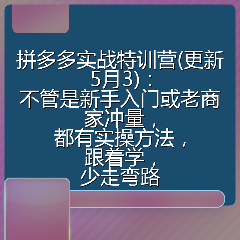 拼多多实战特训营(更新5月3)：不管是新手入门或老商家冲量，都有实操方法，跟着学，少走弯路