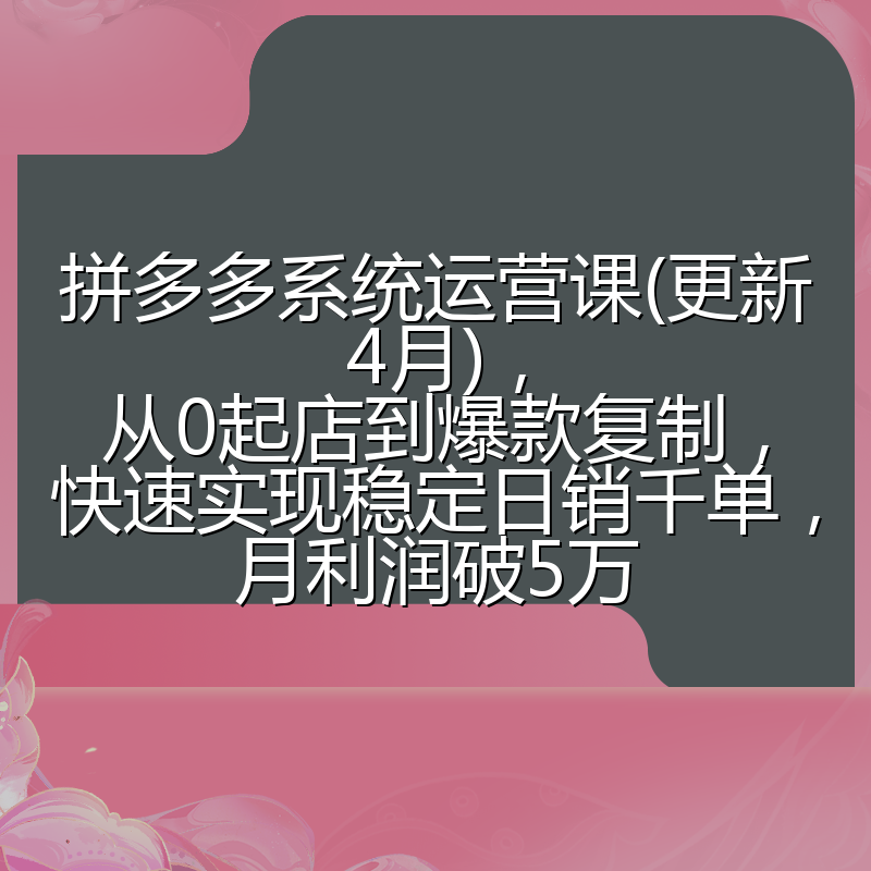 拼多多系统运营课(更新4月)，从0起店到爆款复制，快速实现稳定日销千单，月利润破5万