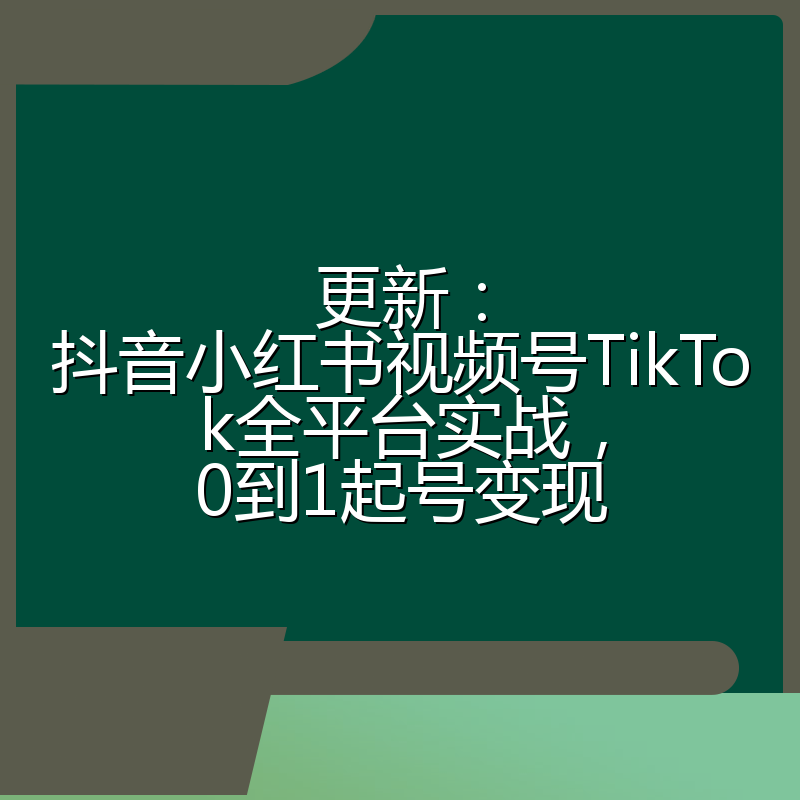 更新：抖音小红书视频号TikTok全平台实战，0到1起号变现