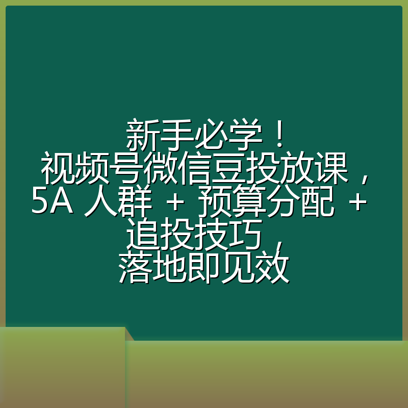 新手必学！视频号微信豆投放课，5A 人群 + 预算分配 + 追投技巧，落地即见效