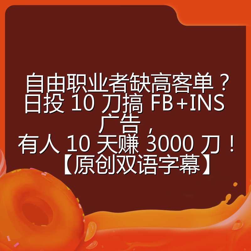 自由职业者缺高客单?日投 10 刀搞 FB+INS 广告,有人 10 天赚 3000 刀!【原创双语字幕】
