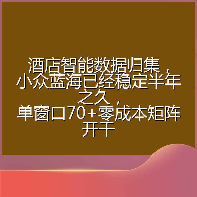 酒店智能数据归集，小众蓝海已经稳定半年之久，单窗口70+零成本矩阵开干