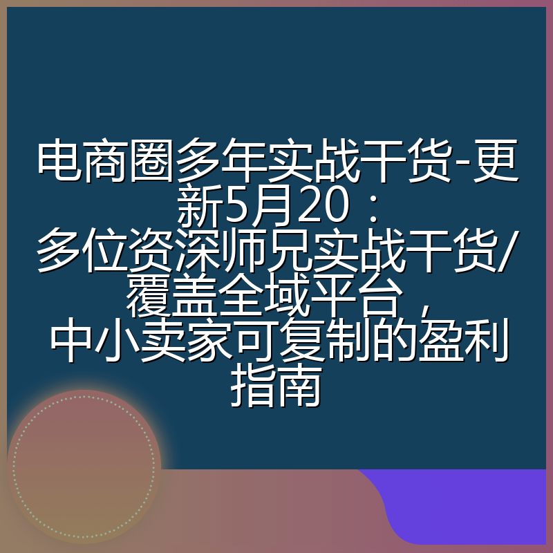 电商圈多年实战干货-更新5月20:多位资深师兄实战干货/覆盖全域平台,中小卖家可复制的盈利指南