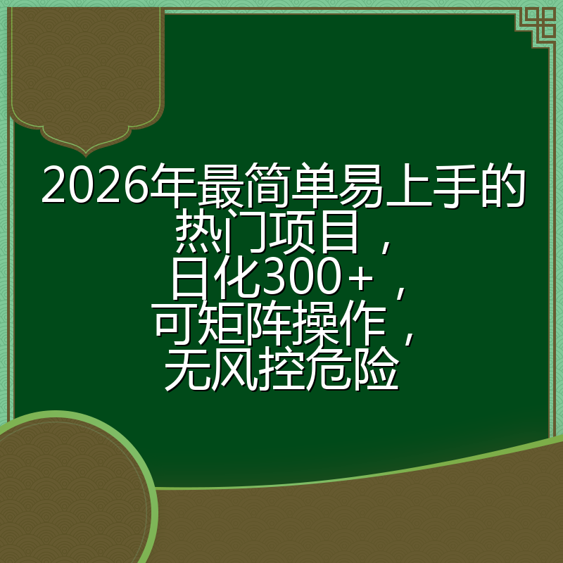 2026年最简单易上手的热门项目，日化300+，可矩阵操作，无风控危险