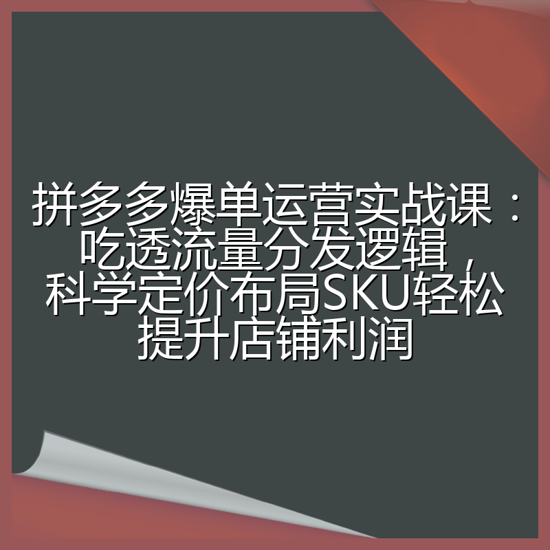 拼多多爆单运营实战课：吃透流量分发逻辑，科学定价布局SKU轻松提升店铺利润