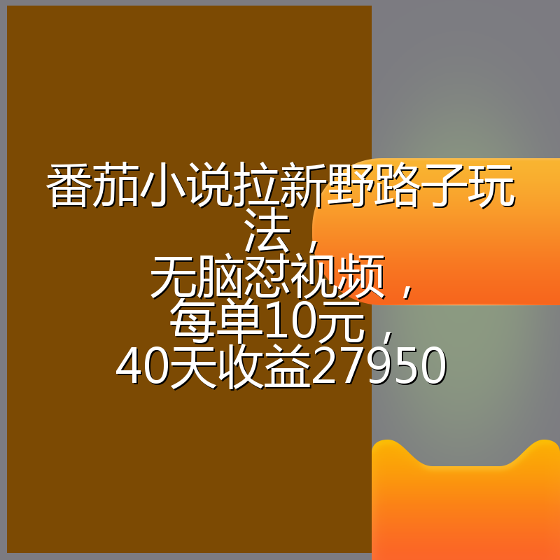 番茄小说拉新野路子玩法,无脑怼视频,每单10元,40天收益27950