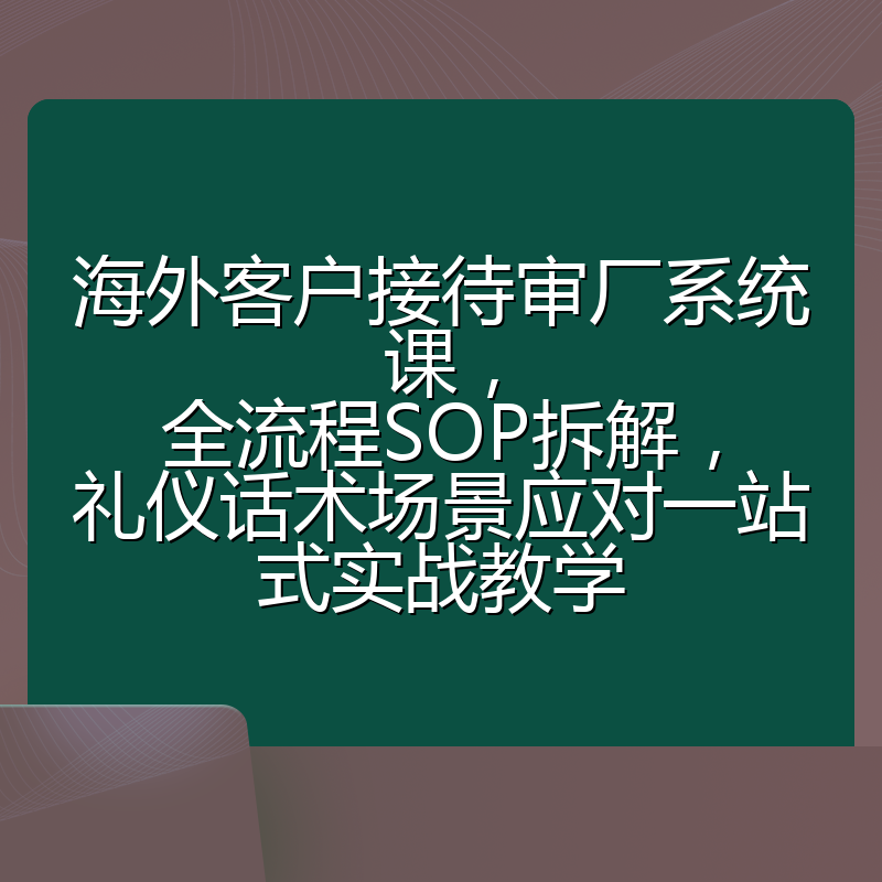海外客户接待审厂系统课,全流程SOP拆解,礼仪话术场景应对一站式实战教学