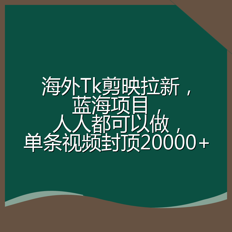 海外Tk剪映拉新,蓝海项目,人人都可以做,单条视频封顶20000+