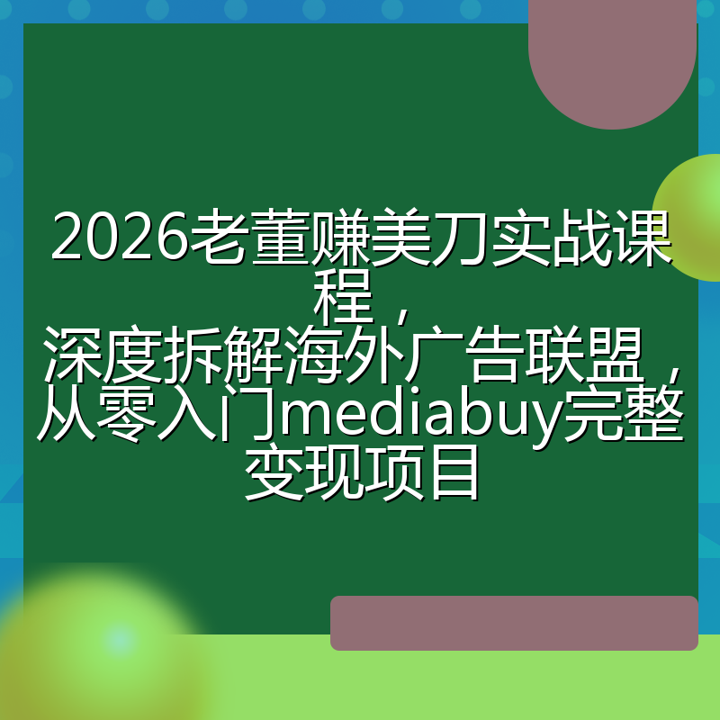 2026老董赚美刀实战课程,深度拆解海外广告联盟,从零入门mediabuy完整变现项目