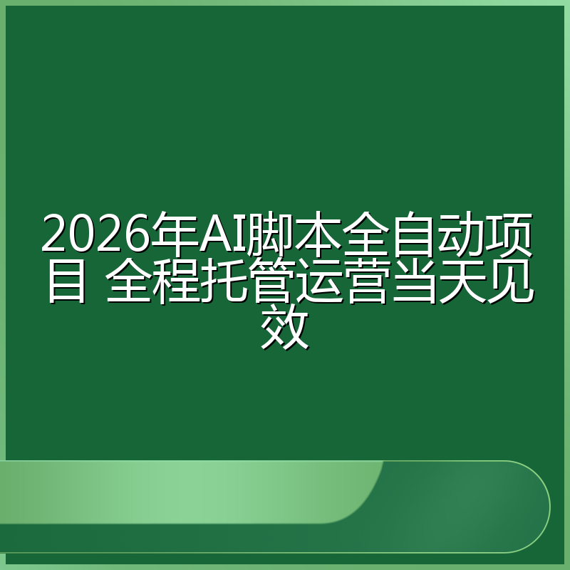 2026年AI脚本全自动项目 全程托管运营当天见效