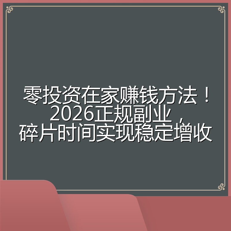 零投资在家赚钱方法!2026正规副业,碎片时间实现稳定增收
