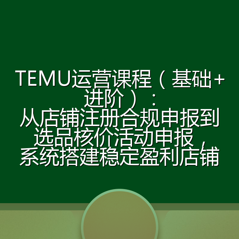 TEMU运营课程（基础+进阶）：从店铺注册合规申报到选品核价活动申报，系统搭建稳定盈利店铺