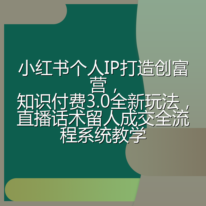 小红书个人IP打造创富营，知识付费3.0全新玩法，直播话术留人成交全流程系统教学