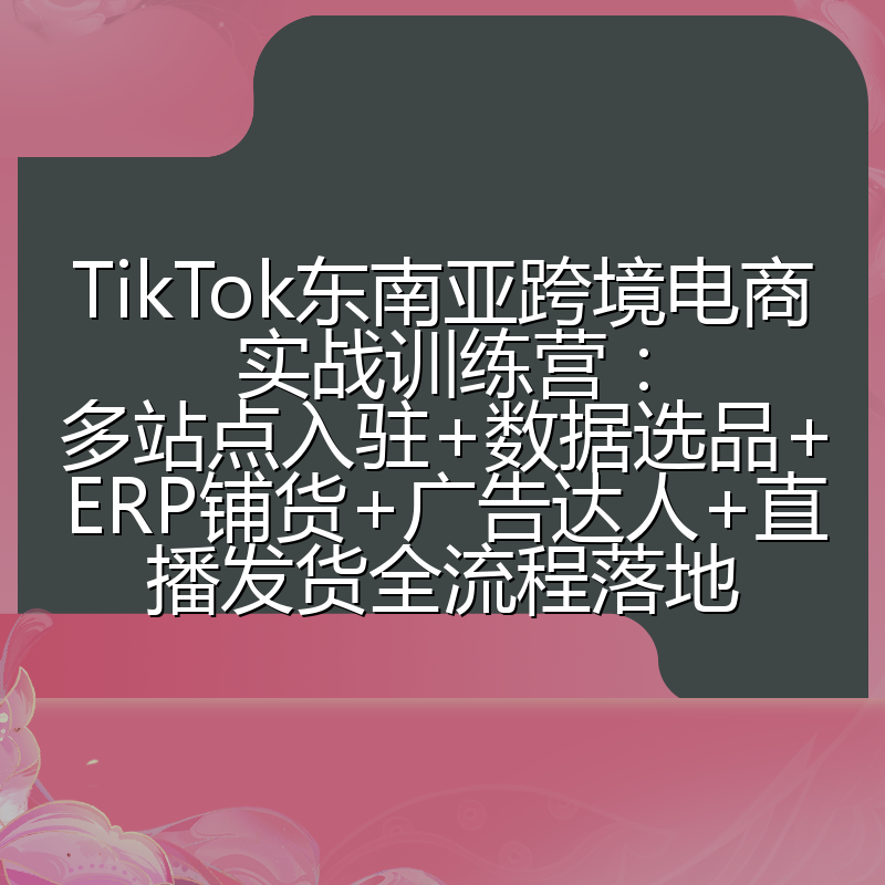 TikTok东南亚跨境电商实战训练营:多站点入驻+数据选品+ERP铺货+广告达人+直播发货全流程落地
