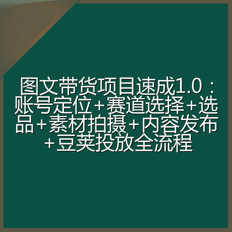 图文带货项目速成1.0:账号定位+赛道选择+选品+素材拍摄+内容发布+豆荚投放全流程