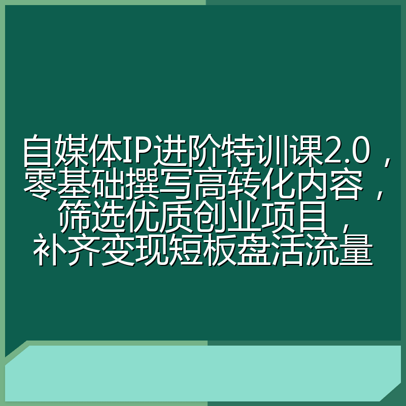 自媒体IP进阶特训课2.0,零基础撰写高转化内容,筛选优质创业项目,补齐变现短板盘活流量