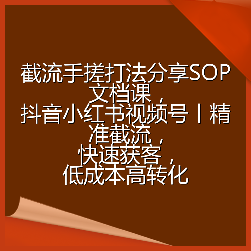 截流手搓打法分享SOP文档课,抖音小红书视频号丨精准截流,快速获客,低成本高转化