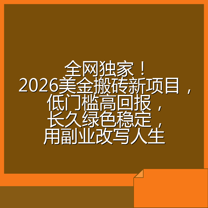 全网独家！2026美金搬砖新项目，低门槛高回报，长久绿色稳定，用副业改写人生