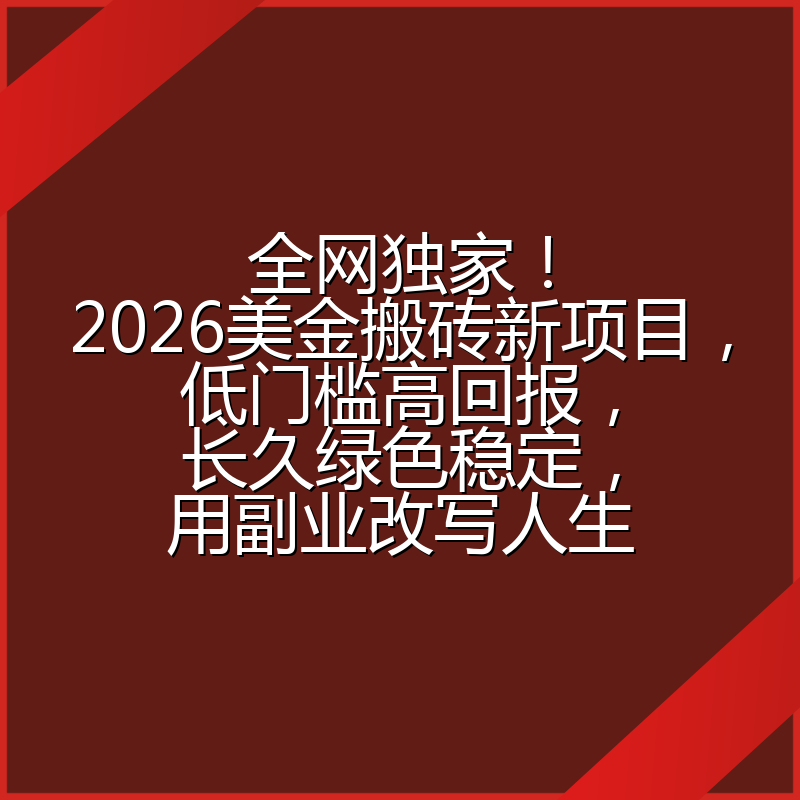 全网独家！2026美金搬砖新项目，低门槛高回报，长久绿色稳定，用副业改写人生