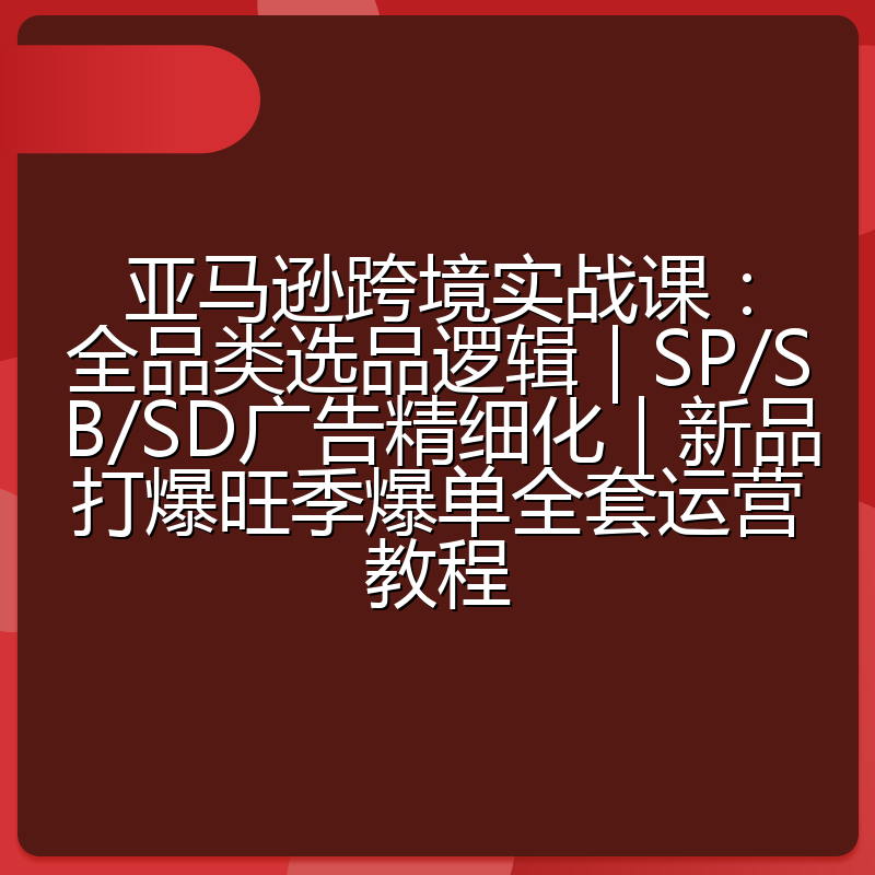亚马逊跨境实战课:全品类选品逻辑|SP/SB/SD广告精细化|新品打爆旺季爆单全套运营教程