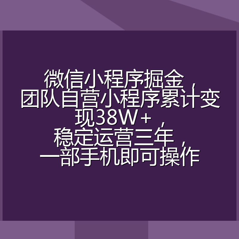 微信小程序掘金,团队自营小程序累计变现38W+,稳定运营三年,一部手机即可操作