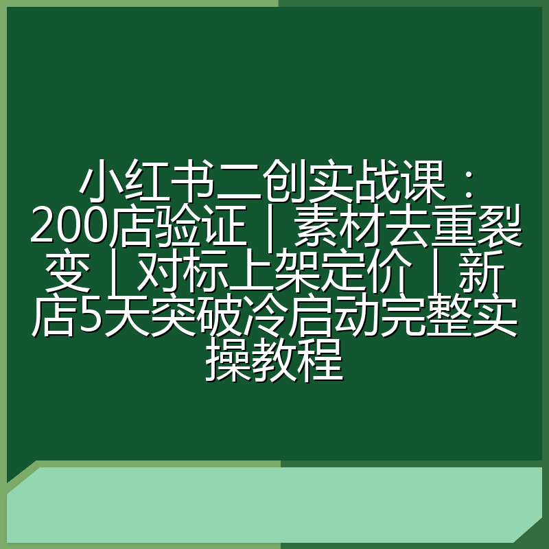 小红书二创实战课:200店验证|素材去重裂变|对标上架定价|新店5天突破冷启动完整实操教程