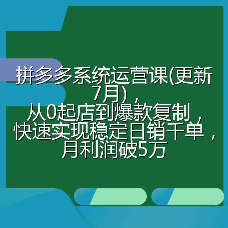 拼多多系统运营课(更新7月),从0起店到爆款复制,快速实现稳定日销千单,月利润破5万