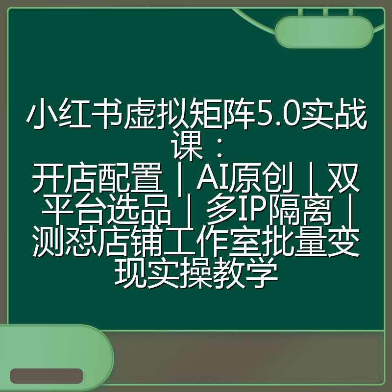 小红书虚拟矩阵5.0实战课:开店配置|AI原创|双平台选品|多IP隔离|测怼店铺工作室批量变现实操教学