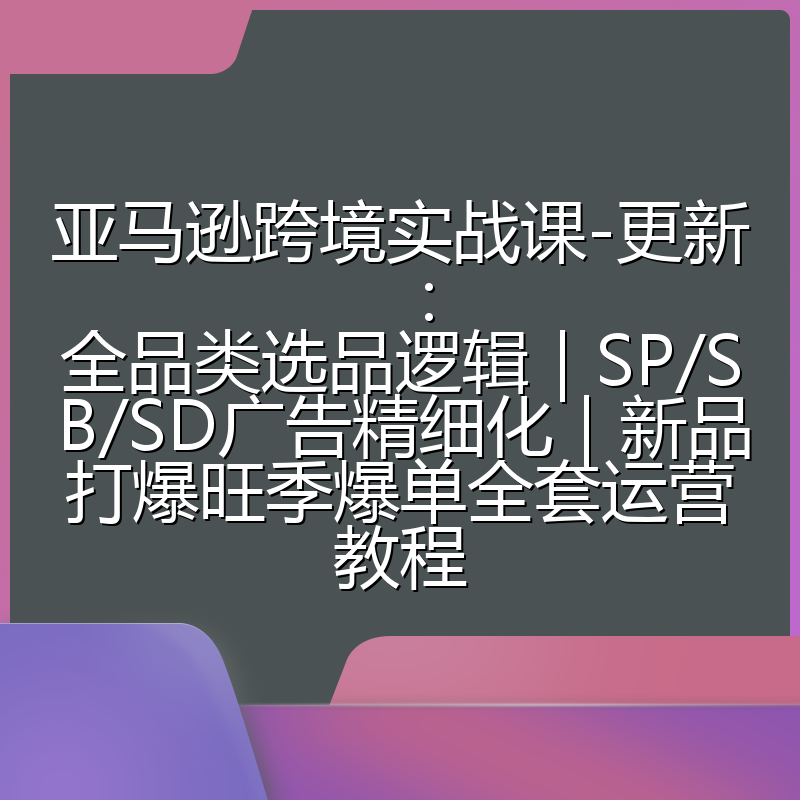 亚马逊跨境实战课-更新：全品类选品逻辑｜SP/SB/SD广告精细化｜新品打爆旺季爆单全套运营教程