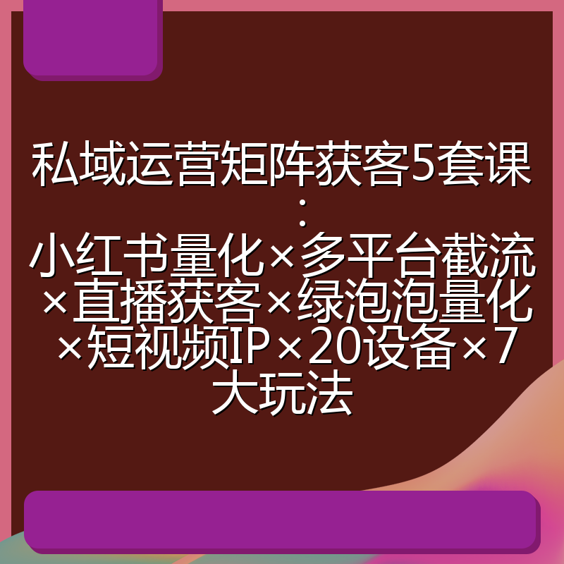 私域运营矩阵获客5套课:小红书量化×多平台截流×直播获客×绿泡泡量化×短视频IP×20设备×7大玩法