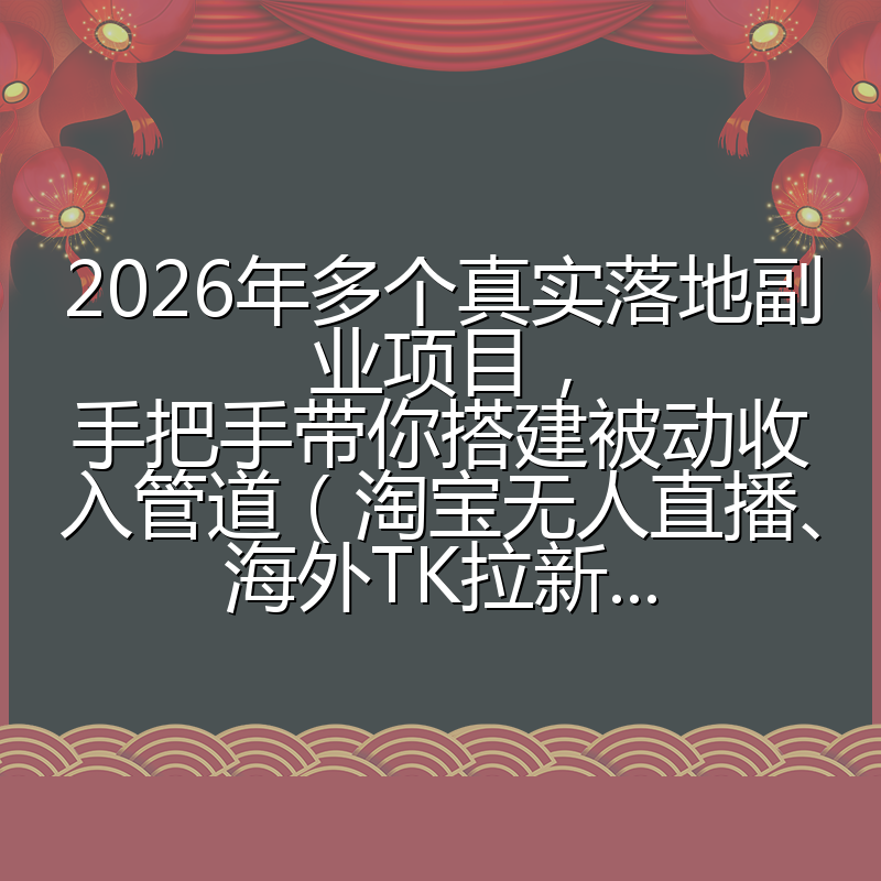 2026年多个真实落地副业项目，手把手带你搭建被动收入管道（淘宝无人直播、海外TK拉新...