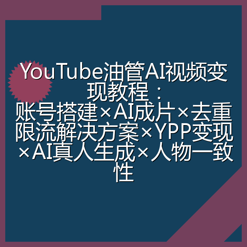YouTube油管AI视频变现教程:账号搭建×AI成片×去重限流解决方案×YPP变现×AI真人生成×人物一致性